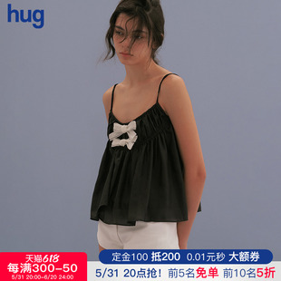 【MARCHEN】hug新款黑色琉璃小吊带蝴蝶结小众设计显瘦上衣女2024