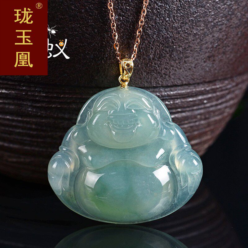 珑玉凰金翡翠玉佛吊坠女冰种翡翠弥勒佛公项链玉石玉坠挂件dm0330