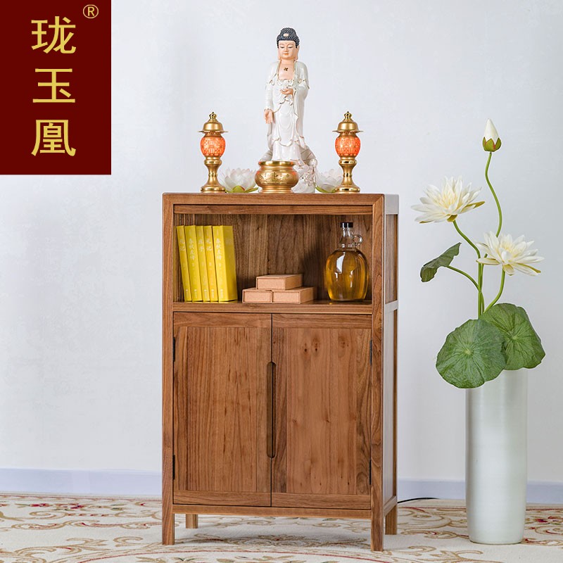 4888黑胡桃中式低柜财神爷摆放架实木神台香炉柜仙家神龛km0427