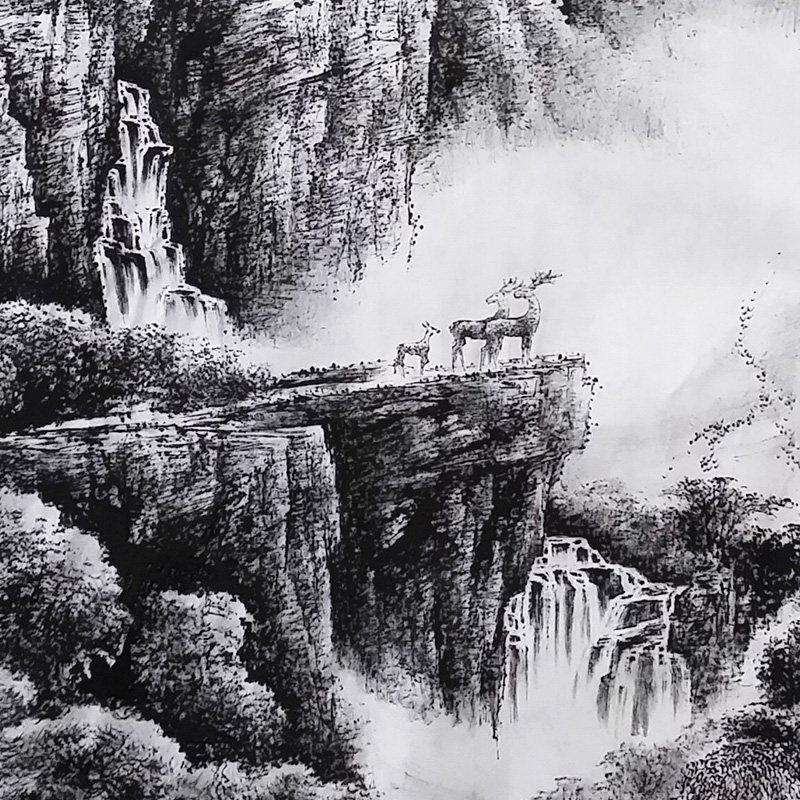 美协会员著名焦墨画家周光辉作品《鹿回头》名家名作