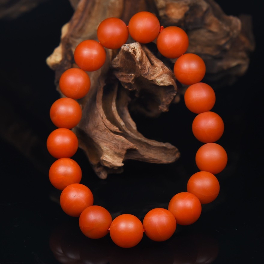 30.05g 收藏级老坑保山杨柳滴水洞料 南红玛瑙圆珠手链