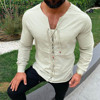 Men 's casual stand-up cotton and linen T-shirt Men 's casual stand-up cotton and linen T-shirt