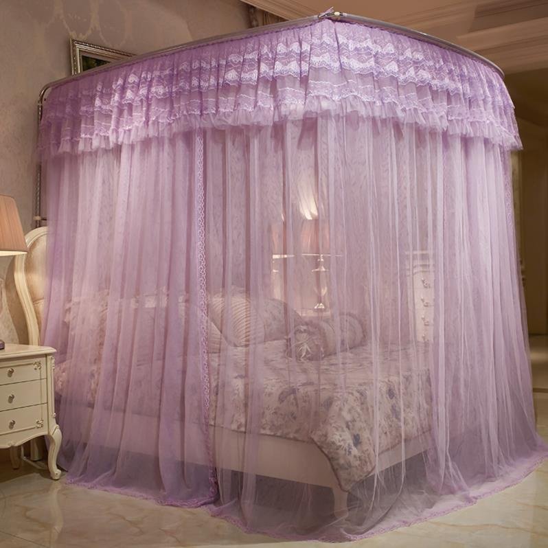 u型蚊帐可伸缩家用双人简约支架纹账18m加密加厚15米床20x22