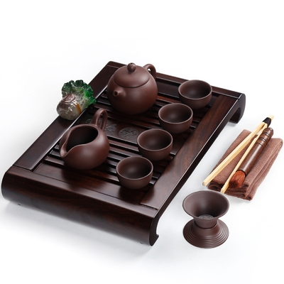 紫砂汝窑茶具实木茶盘套装图片