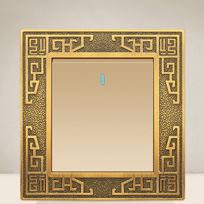 新中式古铜金色86型家用暗装一开双控五孔开关插座面板usb墙壁.