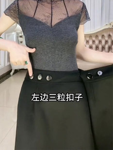 一片式黑色毛呢半身裙女秋冬2023新款高级感高腰裹身开叉直筒裙