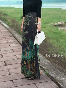 新中式国风印花半身裙女垂坠感高腰显瘦遮胯高端气质到脚踝长裙子