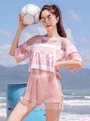 2020新款分体泳衣女韩国ins网红款运动风少女学生小清新三件套