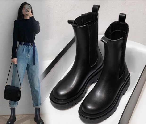 马丁靴女2020年新款潮ins真皮加绒短靴子秋冬季中筒切尔西烟筒靴