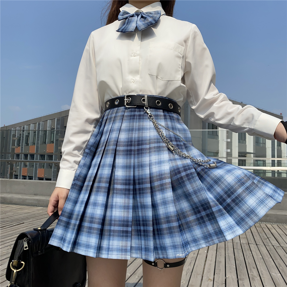 正版鲸屿原创jk制服裙百褶裙格裙春秋