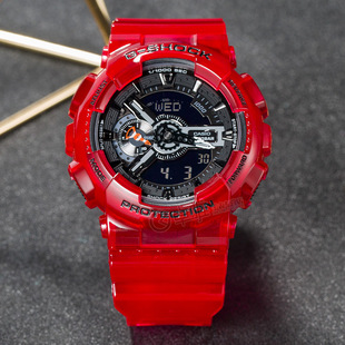 卡西欧运动红色手表g-shock男学生ga-110cr-4a学生电子石英表