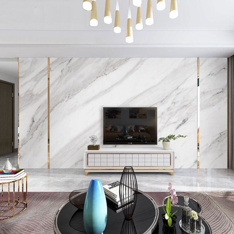 2020年流行的电视背景墙立体北欧大气客厅网红大理石装饰墙壁纸3d