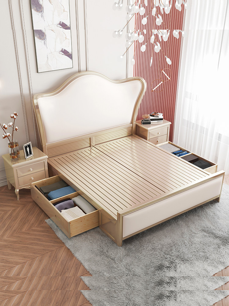 后现代简欧轻奢全实木床主卧双人床法式真皮床公主网红别墅大床