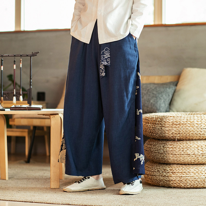 汉服裤子男飘逸古风服装亚麻休闲裤宽松仙气中国风国潮唐装阔腿裤