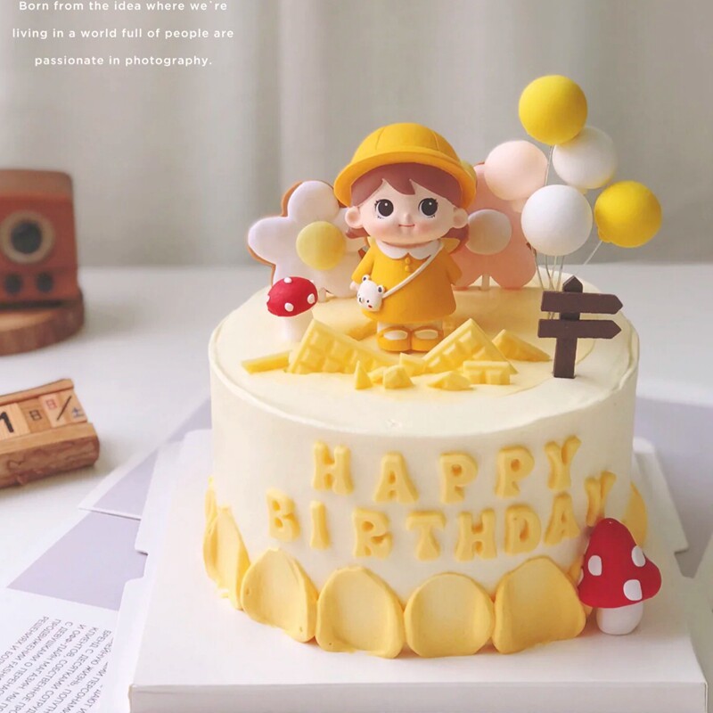 萌萌背书包小女孩蛋糕装饰摆件大眼萌娃小公主周岁甜品台烘焙插件