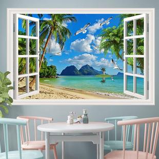 3D立体窗外风景装饰画假窗户仿真卧室客厅餐厅海报墙贴纸自粘壁画