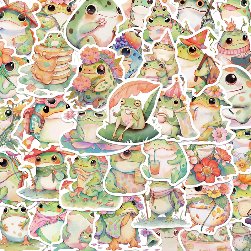 50张彩色果汁胖青蛙贴纸卡通笔记本