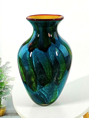 绿色新中式大插花瓶博山手工琉璃工艺品客厅摆件家居饰品传统造型