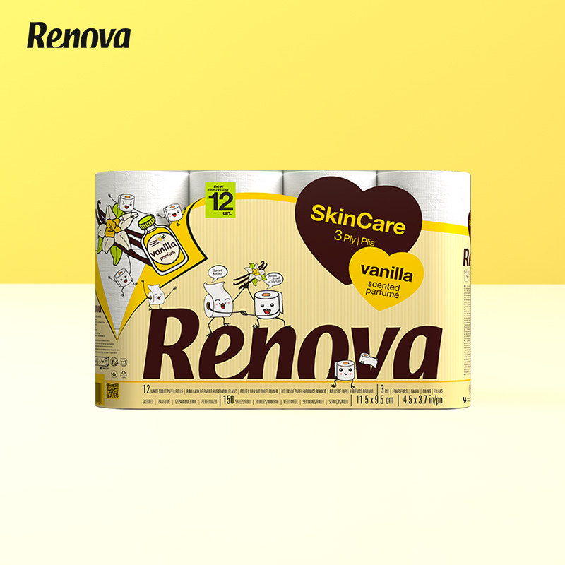 renova葡萄牙进口卷筒纸卫生纸巾家用实惠装手纸厕纸香草味12卷