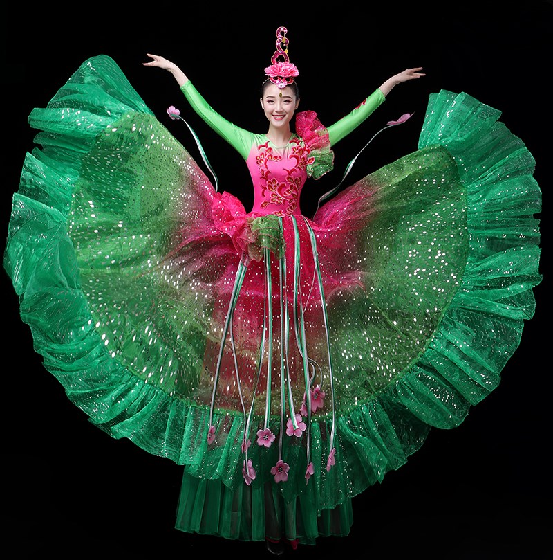 高档开场舞大摆裙女成人2021新款舞台大裙子花开盛世大型舞蹈演出