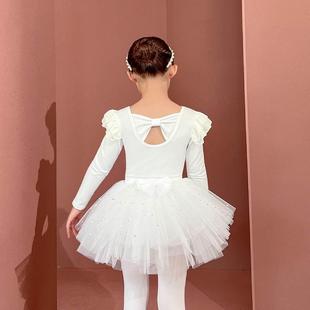 儿童舞蹈服冬季长女童练功服白色纯棉分体套装幼儿芭蕾舞纱裙韩版