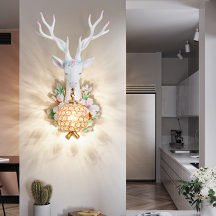招财鹿头壁灯客厅电视背景墙北欧式创意鹿角灯欧式床头过道装饰灯