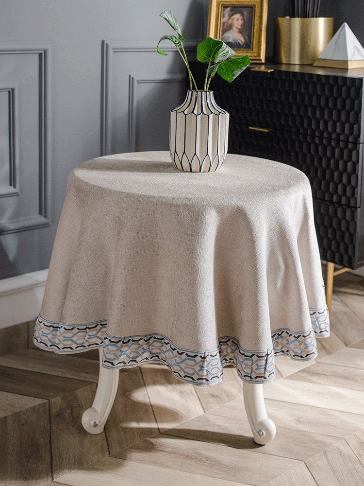 圆桌桌布现代简约棉麻圆形北欧风大圆形园台布小清新茶几布布艺