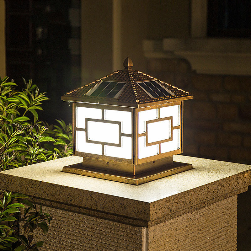 led柱头灯户外太阳能灯防水别墅方形柱子灯围墙庭院灯现货