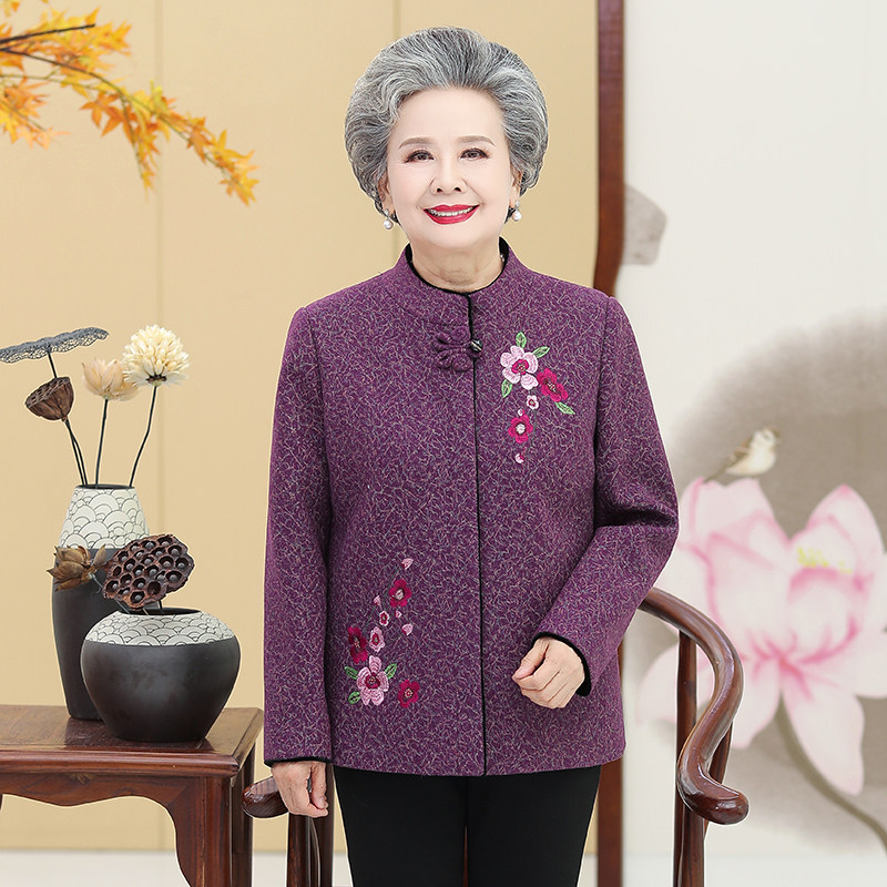中老年妈妈装秋装唐装外套上衣长袖老人衣服女士春秋呢子外套新款