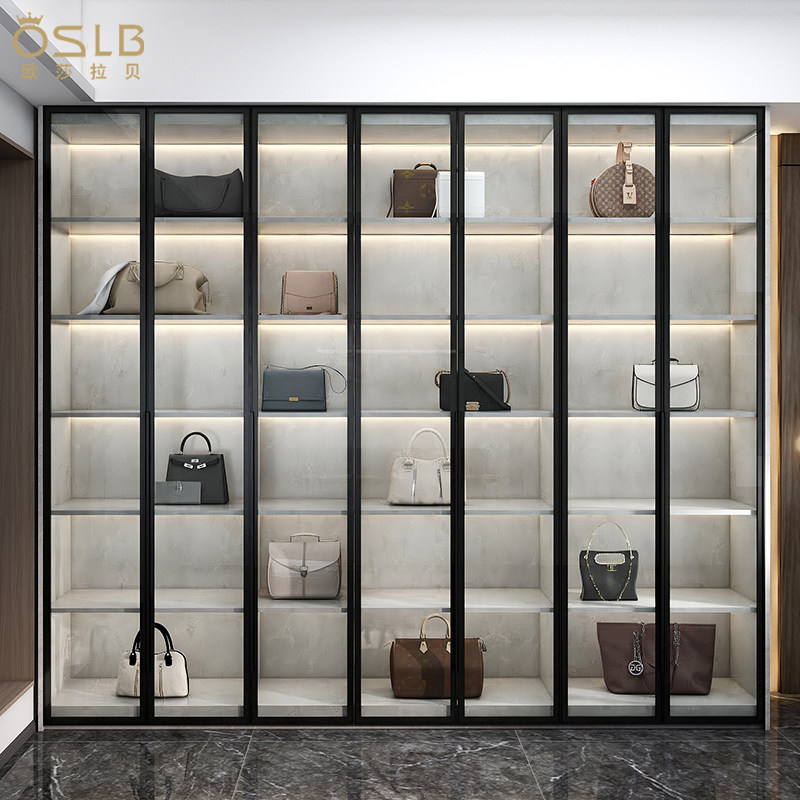 北欧包包展示柜定制家用乐高手办柜实木玻璃门书柜轻奢包柜收纳柜
