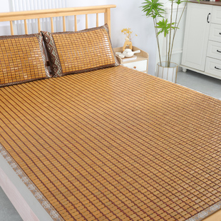 竹郎夏季麻将凉席床垫双人夏天竹席折叠床席子碳化蕾丝1.8m1.5米