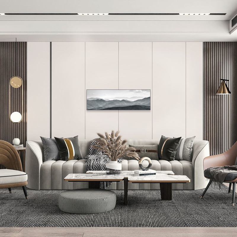 现代轻奢硬包背景墙纯色格栅木饰面客厅电视沙发影视墙定制床头