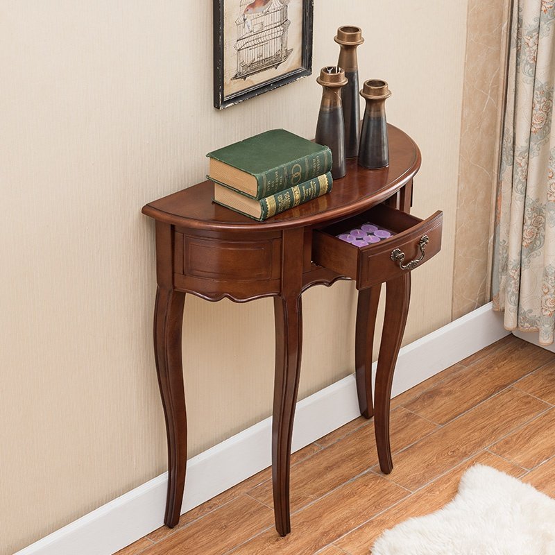美式实木半圆玄关桌走廊简约玄关台欧式门厅隔断玄关柜靠墙玄关桌