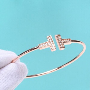 tf家提夫尼高版本一比一纯银双t形开口带钻无钻手镯女蒂凡尼手环