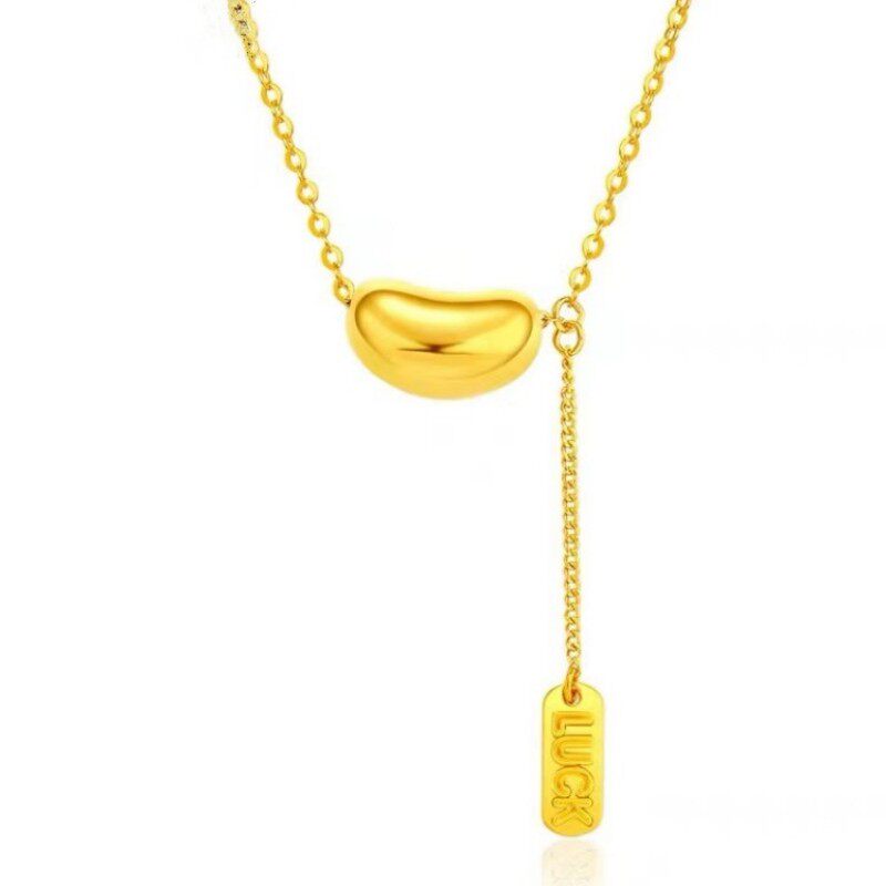 999足金相思豆项链luck5g黄金吊坠幸运金豆转运锁骨链女礼物