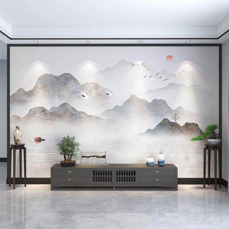 定制壁纸轻奢新中式大气山水壁布电视背景墙壁画客厅沙发墙布墙纸