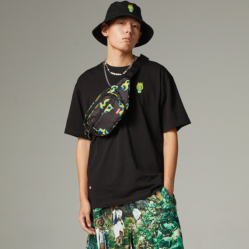 whyplay 潮牌 地狱火焰系列打底宽松国潮情侣潮流短袖t男女