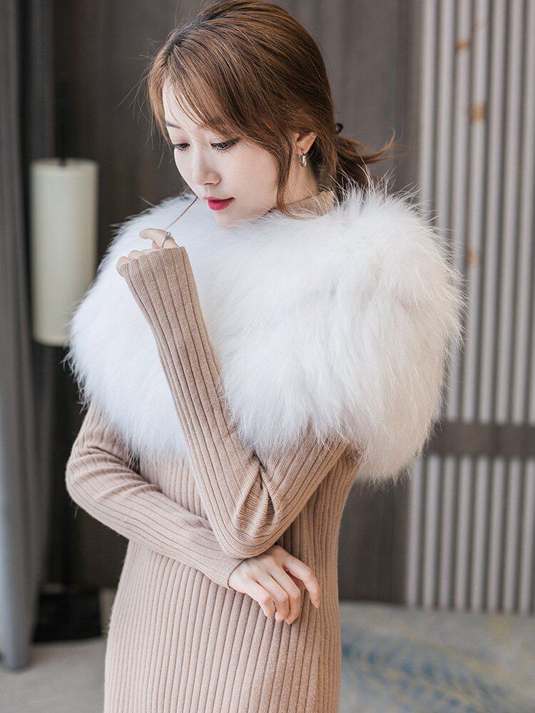一折围脖女冬脖套狐狸毛