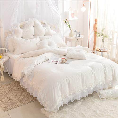 夏季仙女款白色四件套少女心全棉公主风蕾丝床裙被套床上用品