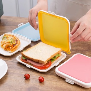 硅胶便携吐司三明治便当盒学生上班族可外带食物保鲜微波加热餐盒