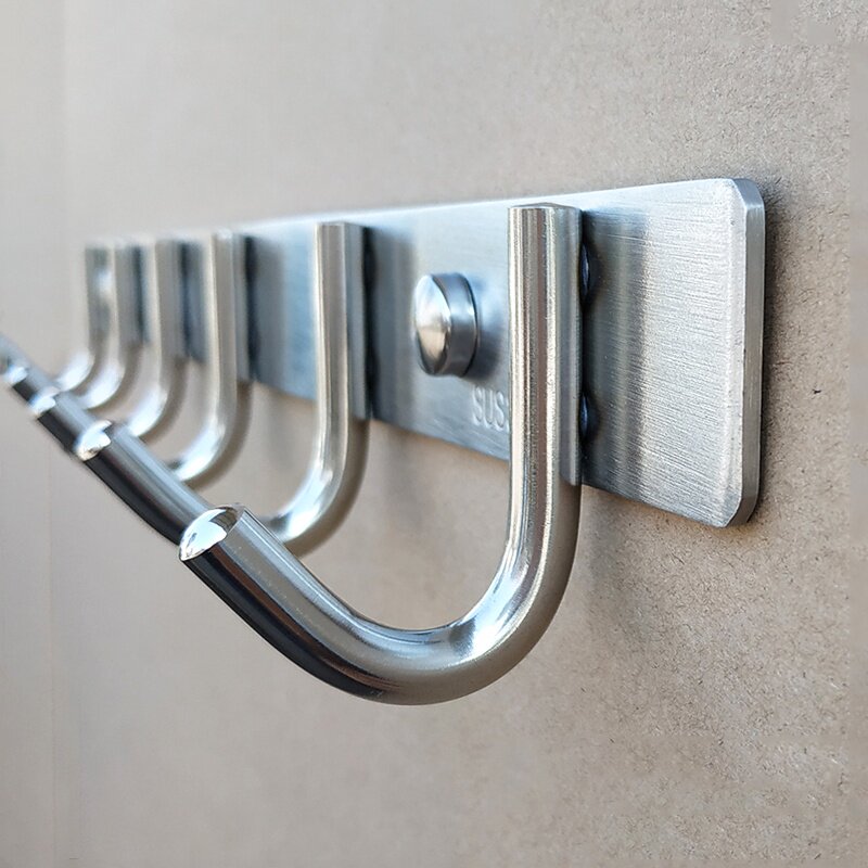 304不锈钢加厚实心长排挂钩免钉打孔墙壁家装卫浴洗手间厨房衣钩