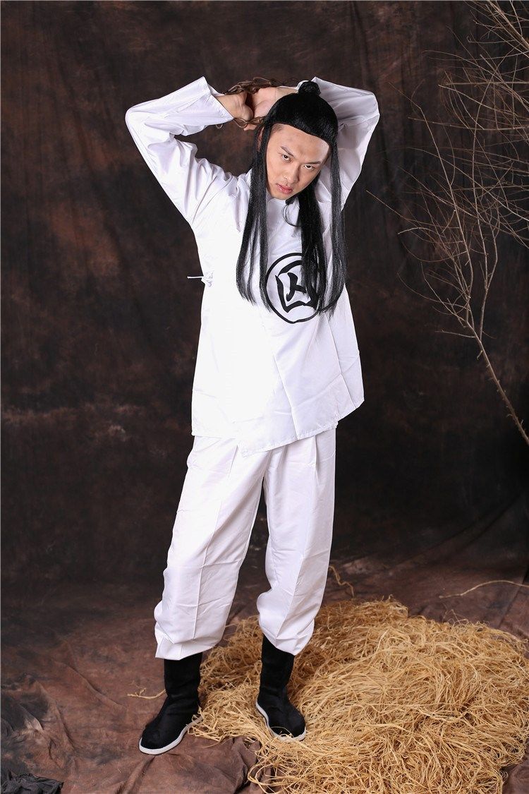 囚犯汉服套装交领中衣女内搭古代道具白色男w古风手拷服装囚服睡