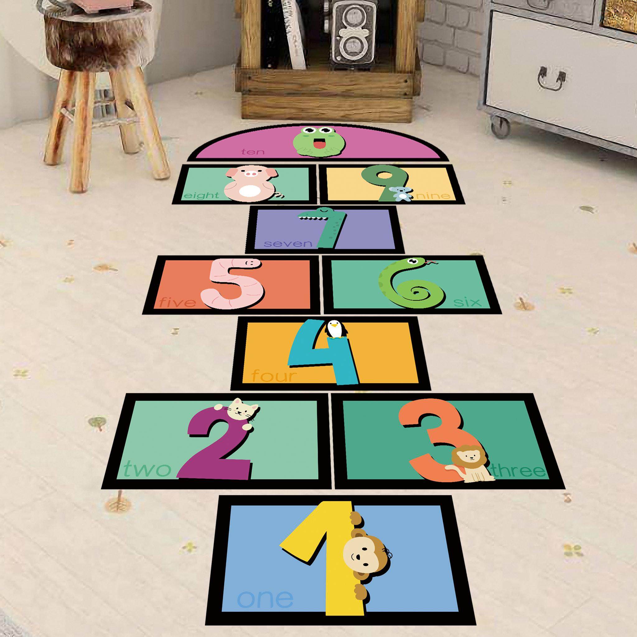 跳房子可移除地贴跳格子数字游戏幼儿园儿童房卡通墙贴跳方格贴纸