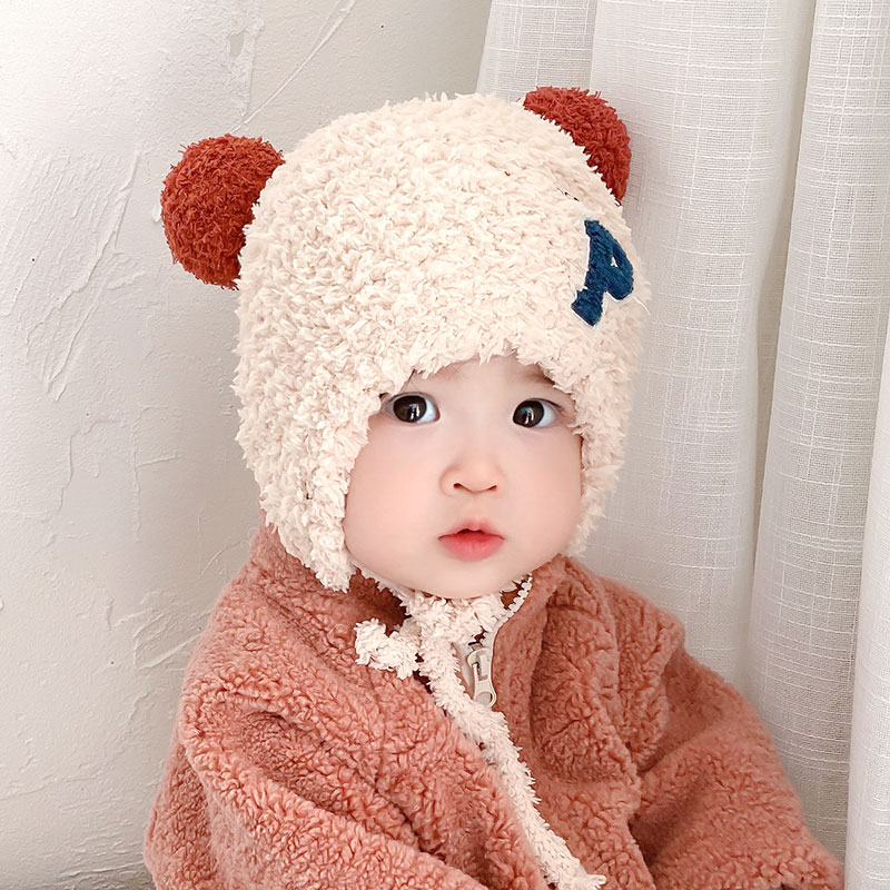 婴儿帽子秋冬婴幼儿潮帽男童护耳冬季加厚女童超萌可爱毛绒帽宝宝