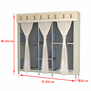 布衣柜家用卧室不锈钢框架式全挂加粗加厚防水纱帘简易长挂款衣i.