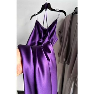 【现货秒发】法式赫本风小个子气质超好看紫色显瘦醋酸吊带连衣裙