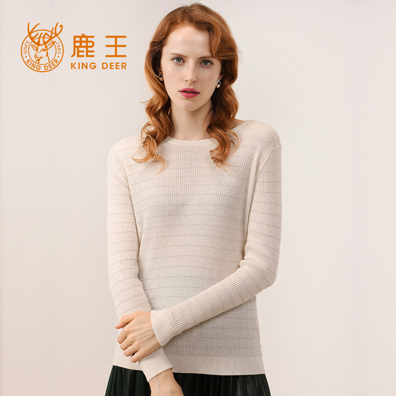 kingdeer鹿王羊绒衫女100纯羊绒2021新款圆领加厚女士毛衣套衫