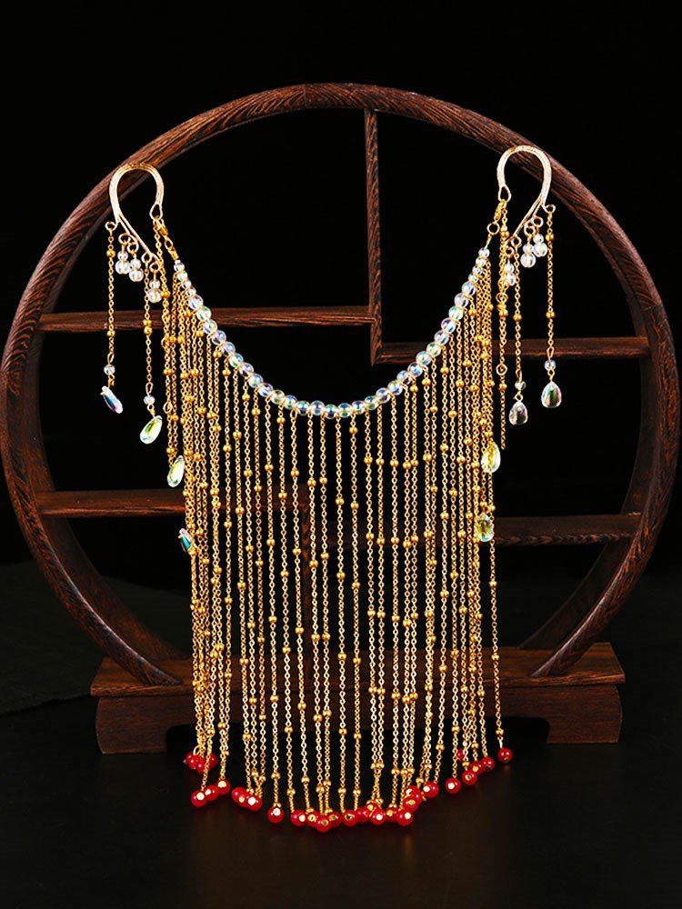 面帘古风遮脸面纱儿童挂耳超仙汉服超仙流苏古装宫廷防晒脸罩公主