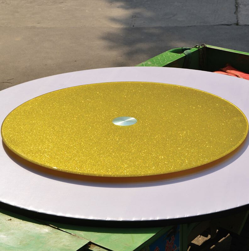金色银色烤漆防爆钢化玻璃桌面转盘宴会圆桌旋转圆盘个性图案转桌