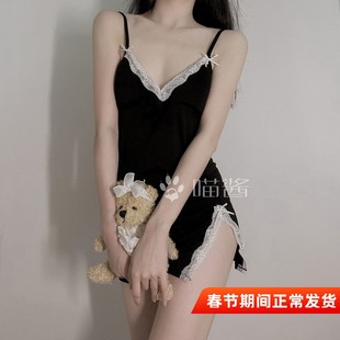 禁欲系性感睡衣女款甜美蕾丝吊带睡裙2023新款带胸垫小胸纯欲风